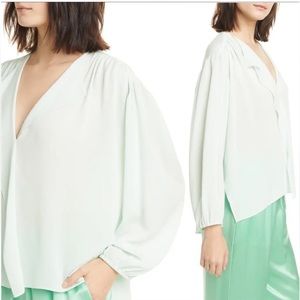 🆕 NWT Vince 100% silk teal seafoam blouse Size XXS L1